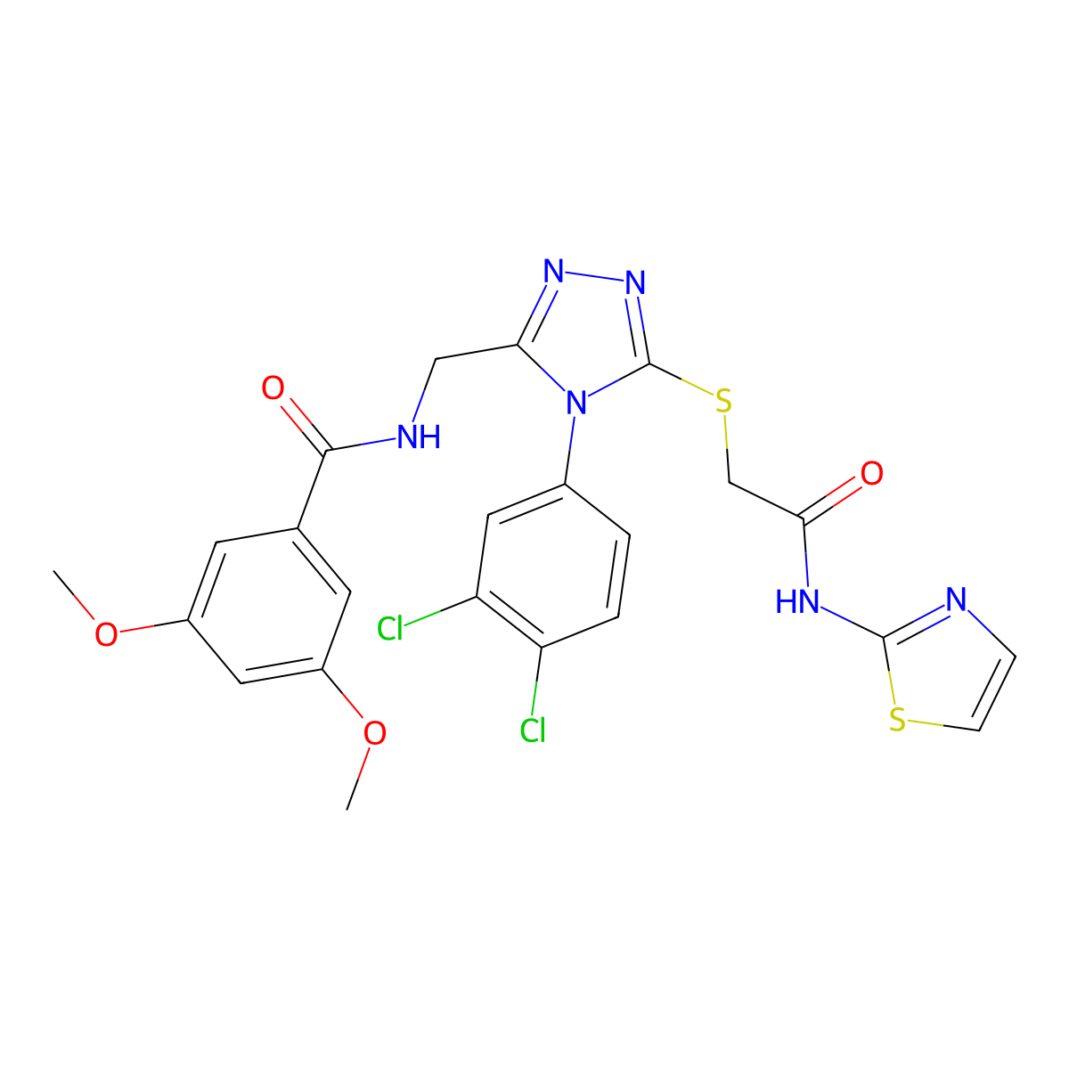 N-((4-(3,4-dichlorophenyl)-5-((2-oxo-2-(thiazol-2-ylamino)ethyl)thio)-4H-1,2,4-triazol-3-yl)methyl)-3,5-dimethoxybenzamide molecular structure, CAS 391942-26-0