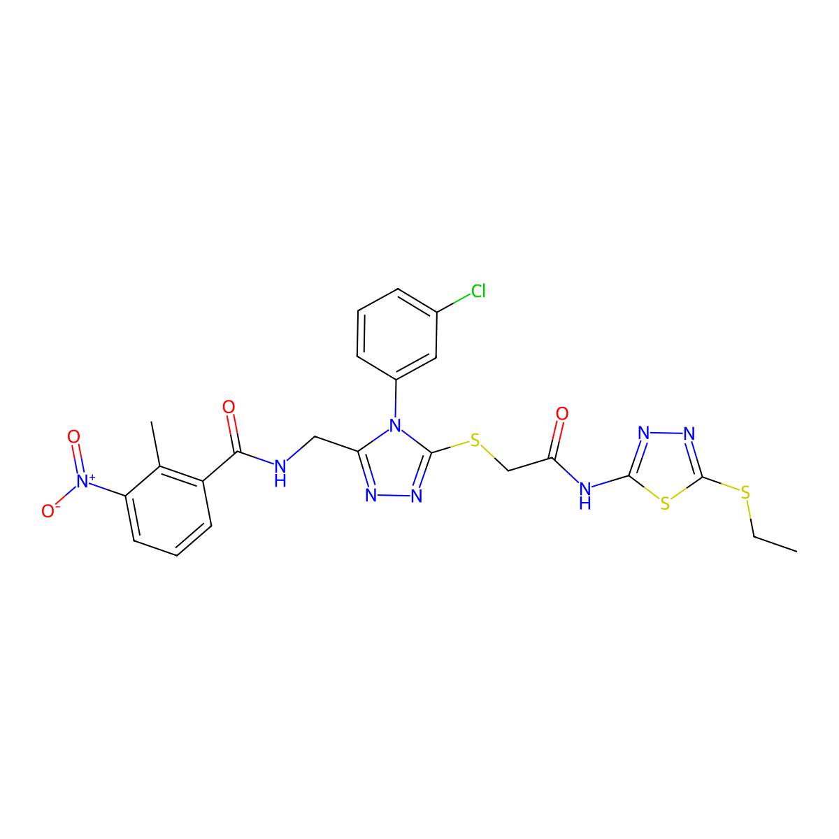 N-[[4-(3-chlorophenyl)-5-[2-[(5-ethylsulfanyl-1,3,4-thiadiazol-2-yl)amino]-2-oxoethyl]sulfanyl-1,2,4-triazol-3-yl]methyl]-2-methyl-3-nitrobenzamide molecular structure, CAS 391942-52-2