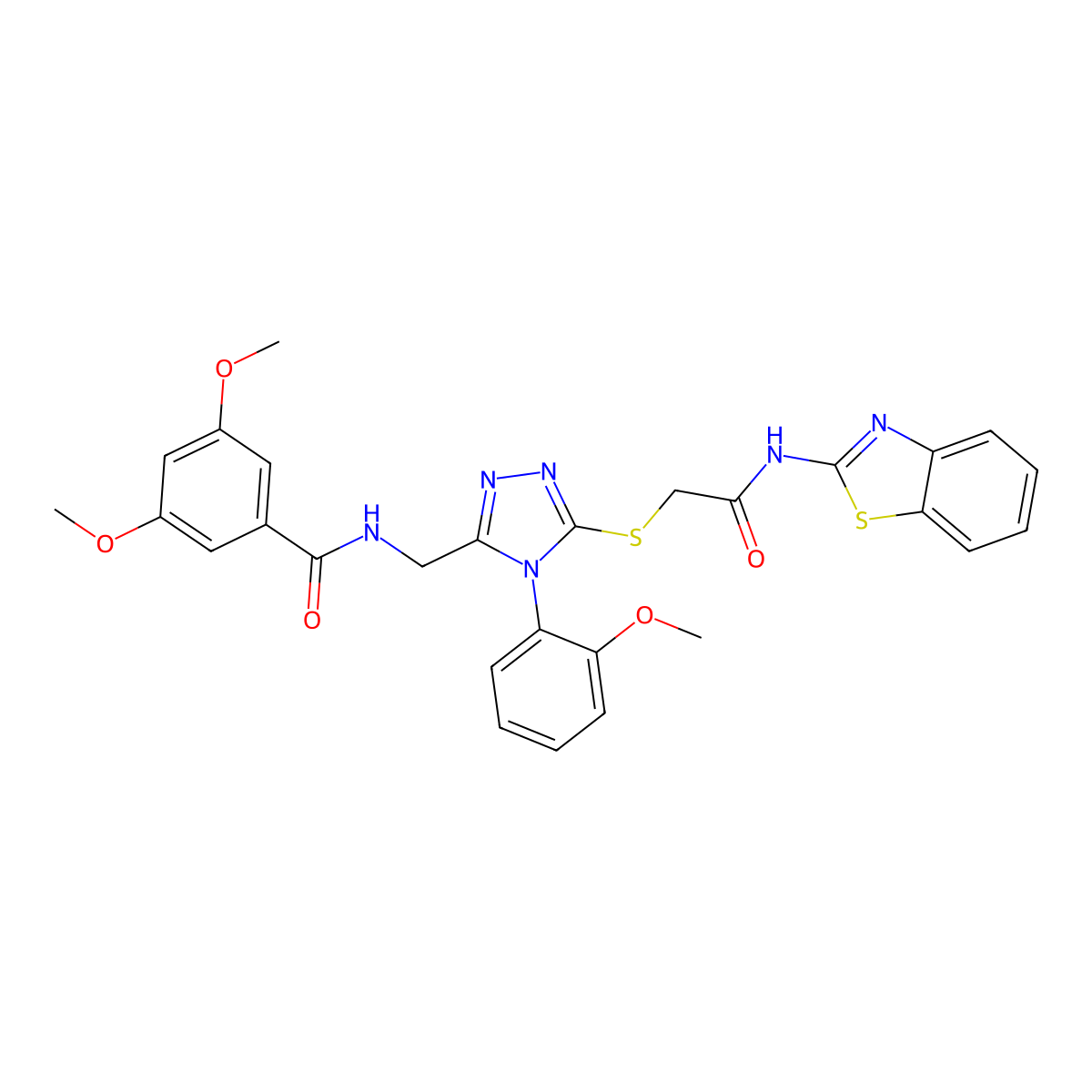 N-((5-((2-(benzo[d]thiazol-2-ylamino)-2-oxoethyl)thio)-4-(2-methoxyphenyl)-4H-1,2,4-triazol-3-yl)methyl)-3,5-dimethoxybenzamide molecular structure, CAS 391942-55-5