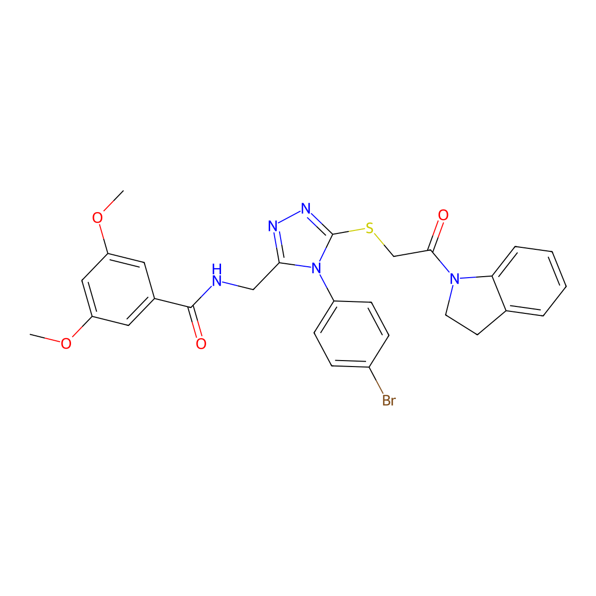 N-[[4-(4-bromophenyl)-5-[2-(2,3-dihydroindol-1-yl)-2-oxoethyl]sulfanyl-1,2,4-triazol-3-yl]methyl]-3,5-dimethoxybenzamide molecular structure, CAS 391942-85-1