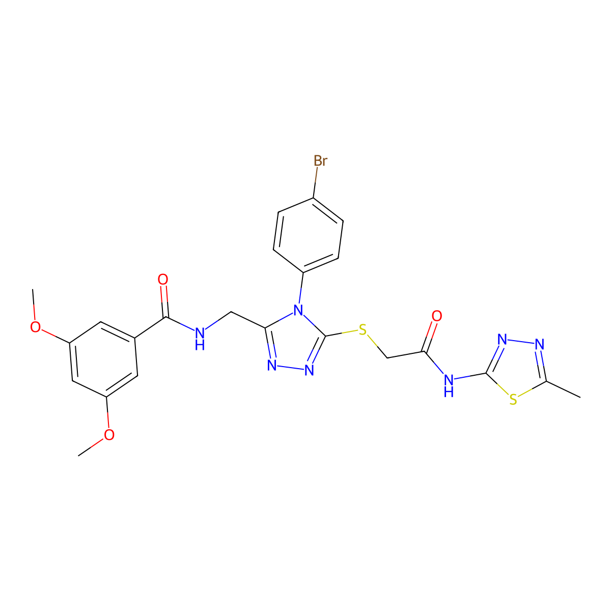 N-((4-(4-bromophenyl)-5-((2-((5-methyl-1,3,4-thiadiazol-2-yl)amino)-2-oxoethyl)thio)-4H-1,2,4-triazol-3-yl)methyl)-3,5-dimethoxybenzamide molecular structure, CAS 391942-91-9