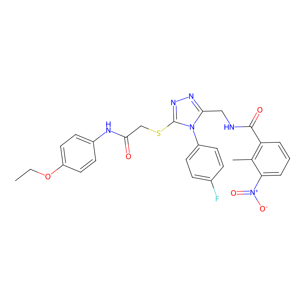 N-[[5-[2-(4-ethoxyanilino)-2-oxoethyl]sulfanyl-4-(4-fluorophenyl)-1,2,4-triazol-3-yl]methyl]-2-methyl-3-nitrobenzamide molecular structure, CAS 391943-21-8
