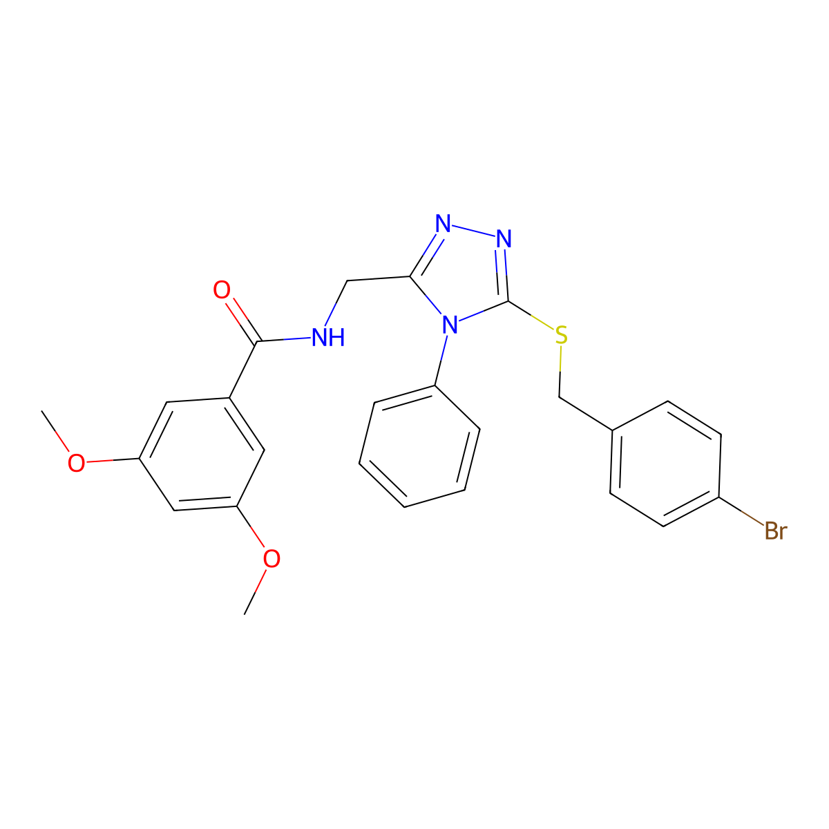N-((5-((4-bromobenzyl)thio)-4-phenyl-4H-1,2,4-triazol-3-yl)methyl)-3,5-dimethoxybenzamide molecular structure, CAS 391943-63-8