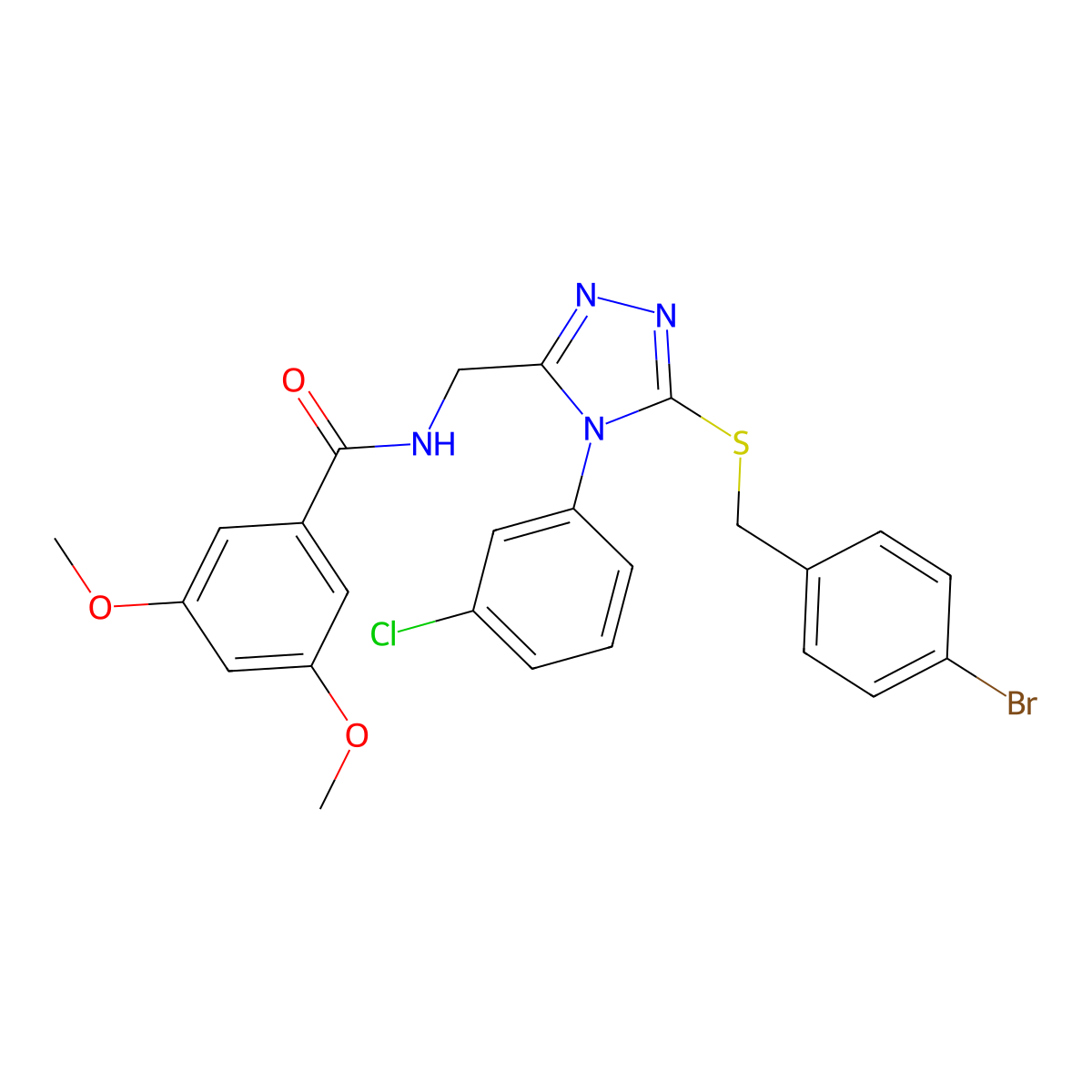 N-((5-((4-bromobenzyl)thio)-4-(3-chlorophenyl)-4H-1,2,4-triazol-3-yl)methyl)-3,5-dimethoxybenzamide molecular structure, CAS 391943-99-0