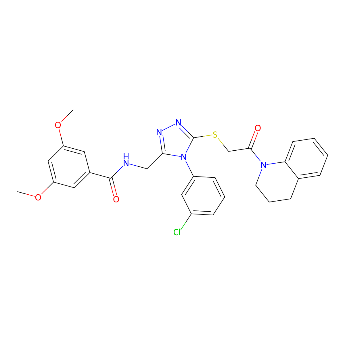N-((4-(3-chlorophenyl)-5-((2-(3,4-dihydroquinolin-1(2H)-yl)-2-oxoethyl)thio)-4H-1,2,4-triazol-3-yl)methyl)-3,5-dimethoxybenzamide molecular structure, CAS 391944-15-3