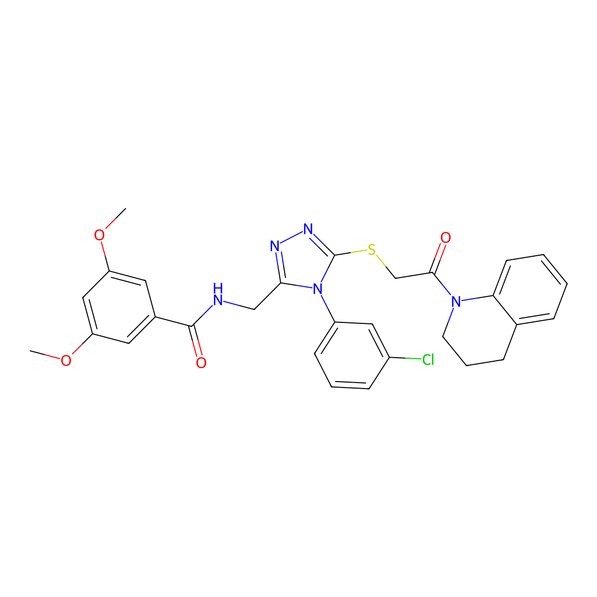 N-((4-(3-chlorophenyl)-5-((2-(3,4-dihydroquinolin-1(2H)-yl)-2-oxoethyl)thio)-4H-1,2,4-triazol-3-yl)methyl)-3,5-dimethoxybenzamide molecular structure, CAS 391944-15-3