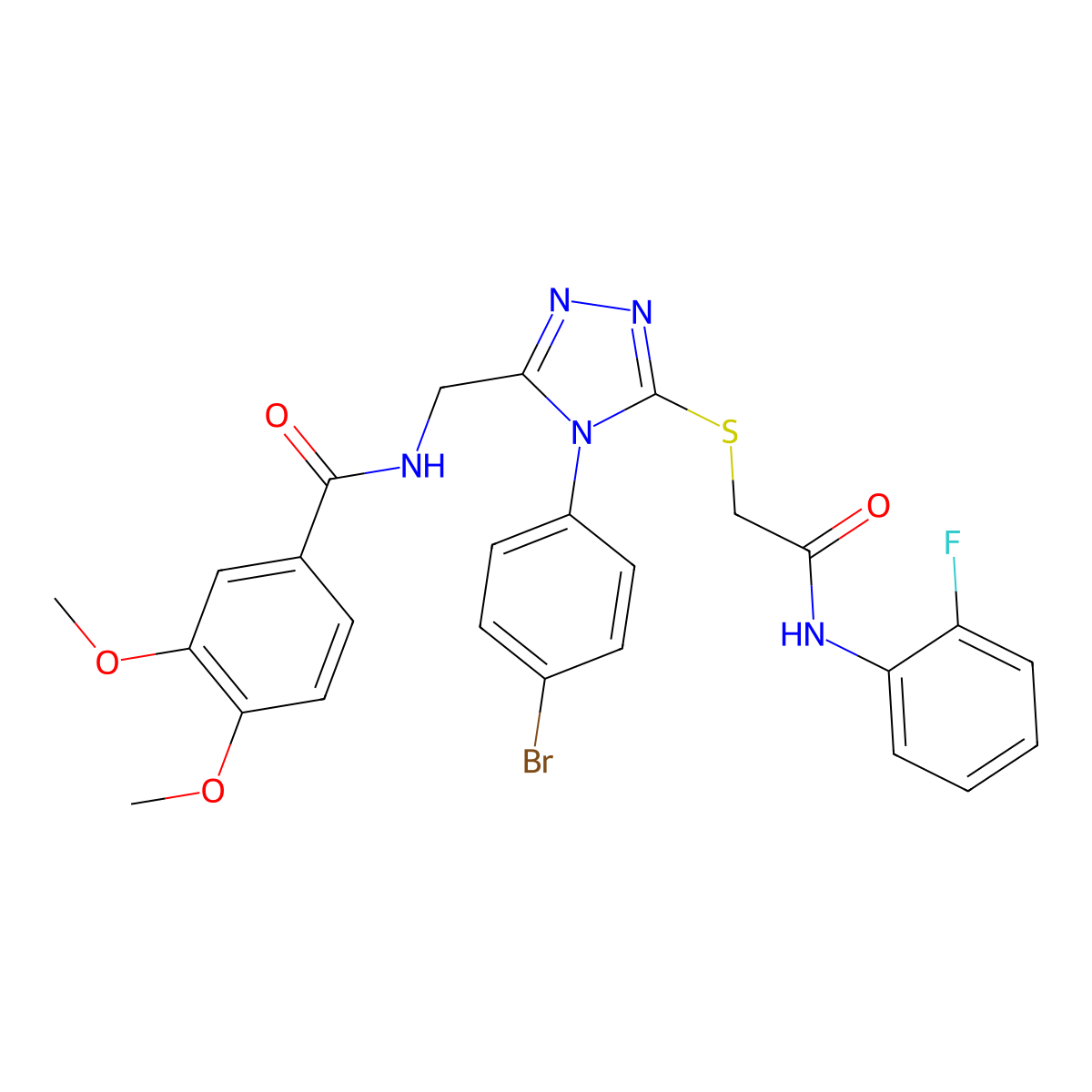 N-((4-(4-bromophenyl)-5-((2-((2-fluorophenyl)amino)-2-oxoethyl)thio)-4H-1,2,4-triazol-3-yl)methyl)-3,4-dimethoxybenzamide molecular structure, CAS 391944-76-6