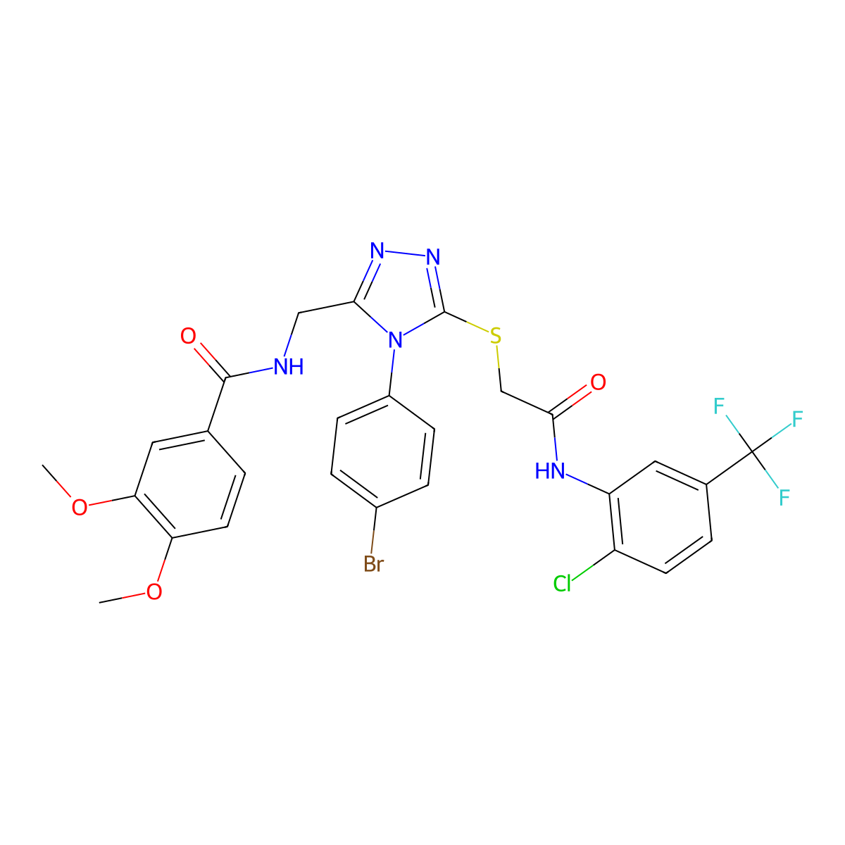 N-[[4-(4-bromophenyl)-5-[2-[2-chloro-5-(trifluoromethyl)anilino]-2-oxoethyl]sulfanyl-1,2,4-triazol-3-yl]methyl]-3,4-dimethoxybenzamide molecular structure, CAS 391944-85-7