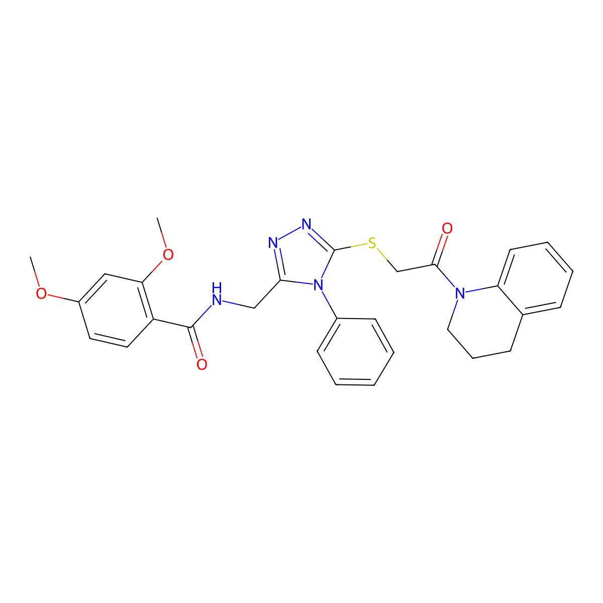N-((5-((2-(3,4-dihydroquinolin-1(2H)-yl)-2-oxoethyl)thio)-4-phenyl-4H-1,2,4-triazol-3-yl)methyl)-2,4-dimethoxybenzamide molecular structure, CAS 391945-36-1