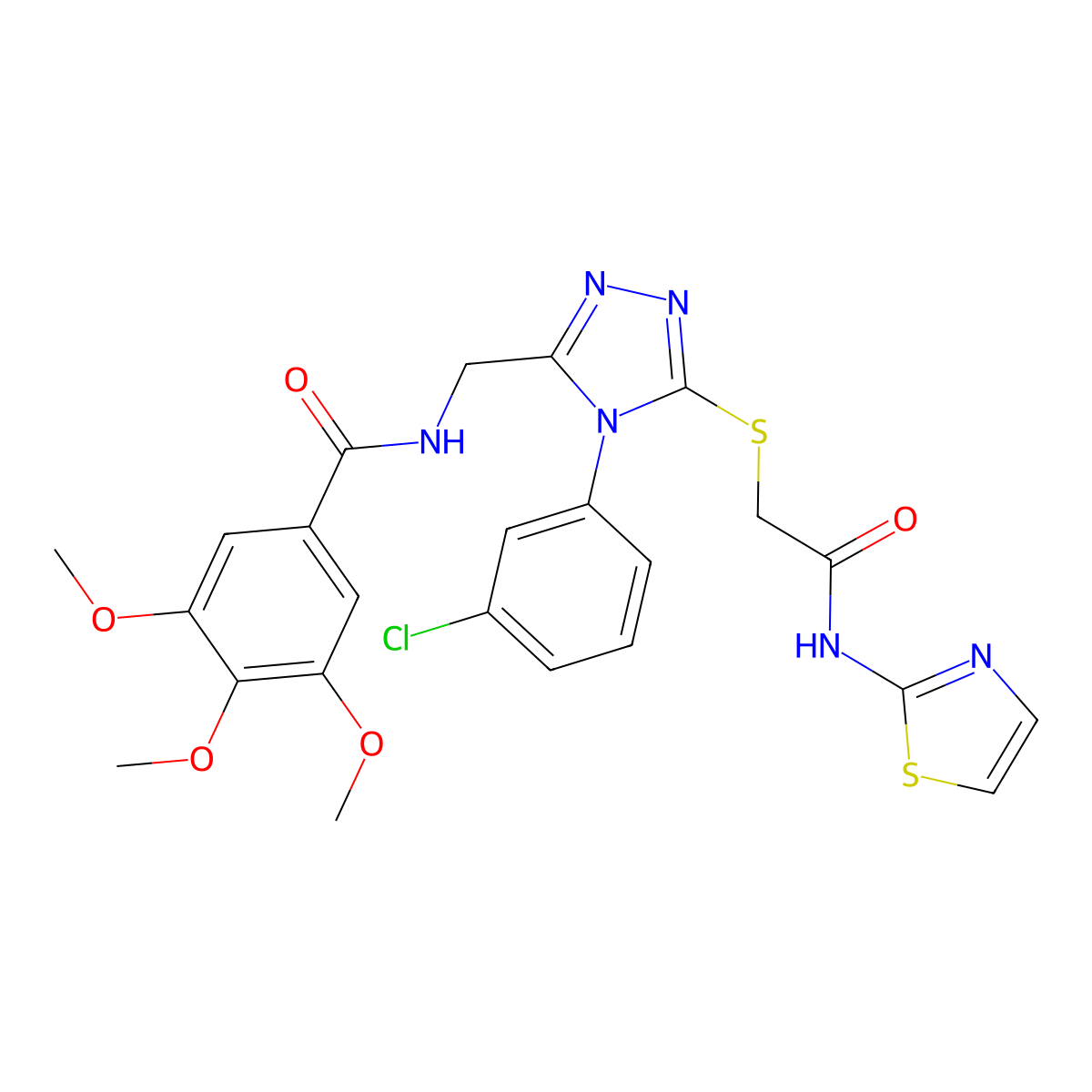 N-((4-(3-chlorophenyl)-5-((2-oxo-2-(thiazol-2-ylamino)ethyl)thio)-4H-1,2,4-triazol-3-yl)methyl)-3,4,5-trimethoxybenzamide molecular structure, CAS 391947-00-5