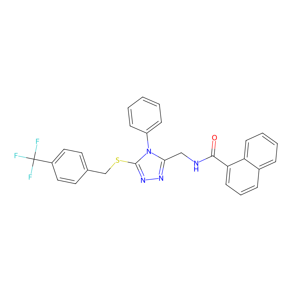 N-((4-phenyl-5-((4-(trifluoromethyl)benzyl)thio)-4H-1,2,4-triazol-3-yl)methyl)-1-naphthamide molecular structure, CAS 391947-21-0