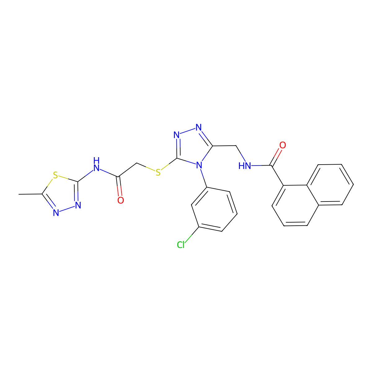 N-((4-(3-chlorophenyl)-5-((2-((5-methyl-1,3,4-thiadiazol-2-yl)amino)-2-oxoethyl)thio)-4H-1,2,4-triazol-3-yl)methyl)-1-naphthamide molecular structure, CAS 391947-53-8