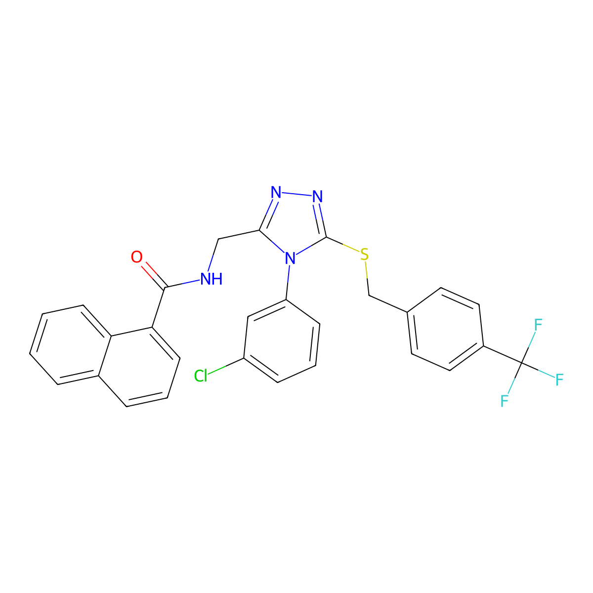 N-[[4-(3-chlorophenyl)-5-[[4-(trifluoromethyl)phenyl]methylsulfanyl]-1,2,4-triazol-3-yl]methyl]naphthalene-1-carboxamide molecular structure, CAS 391947-57-2