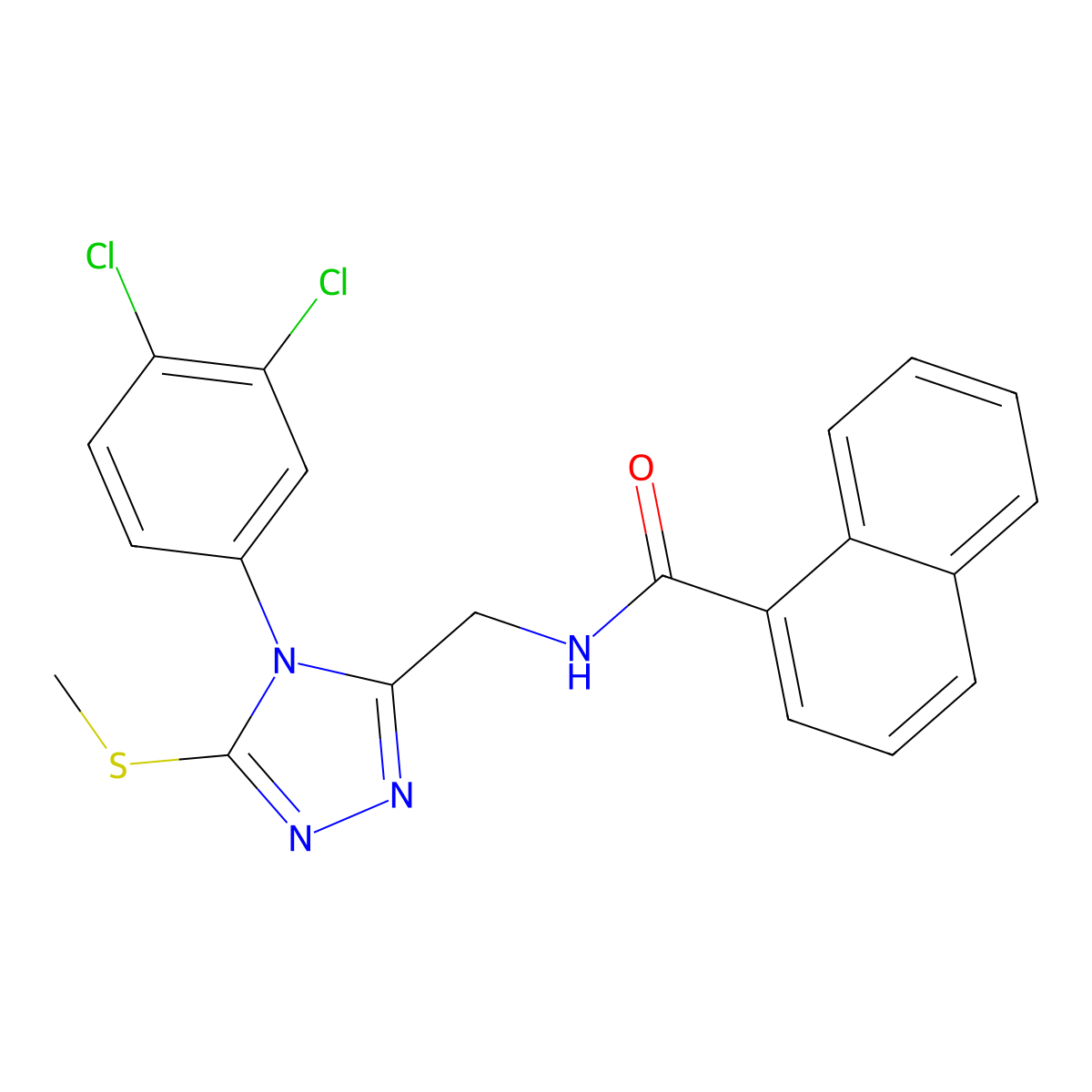 N-((4-(3,4-dichlorophenyl)-5-(methylthio)-4H-1,2,4-triazol-3-yl)methyl)-1-naphthamide molecular structure, CAS 391947-61-8