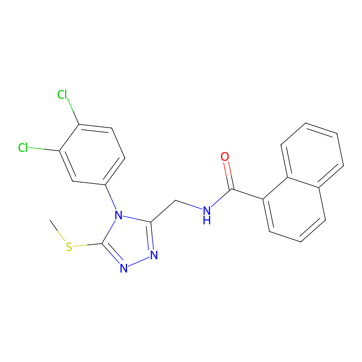 N-((4-(3,4-dichlorophenyl)-5-(methylthio)-4H-1,2,4-triazol-3-yl)methyl)-1-naphthamide molecular structure, CAS 391947-61-8