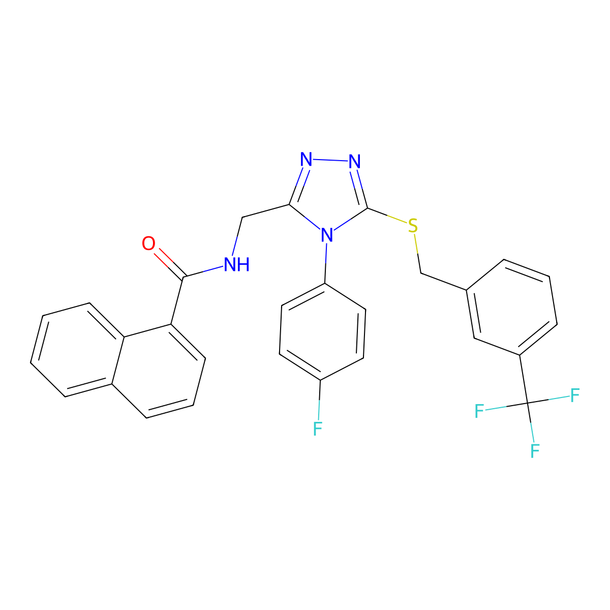 N-((4-(4-fluorophenyl)-5-((3-(trifluoromethyl)benzyl)thio)-4H-1,2,4-triazol-3-yl)methyl)-1-naphthamide molecular structure, CAS 391948-38-2