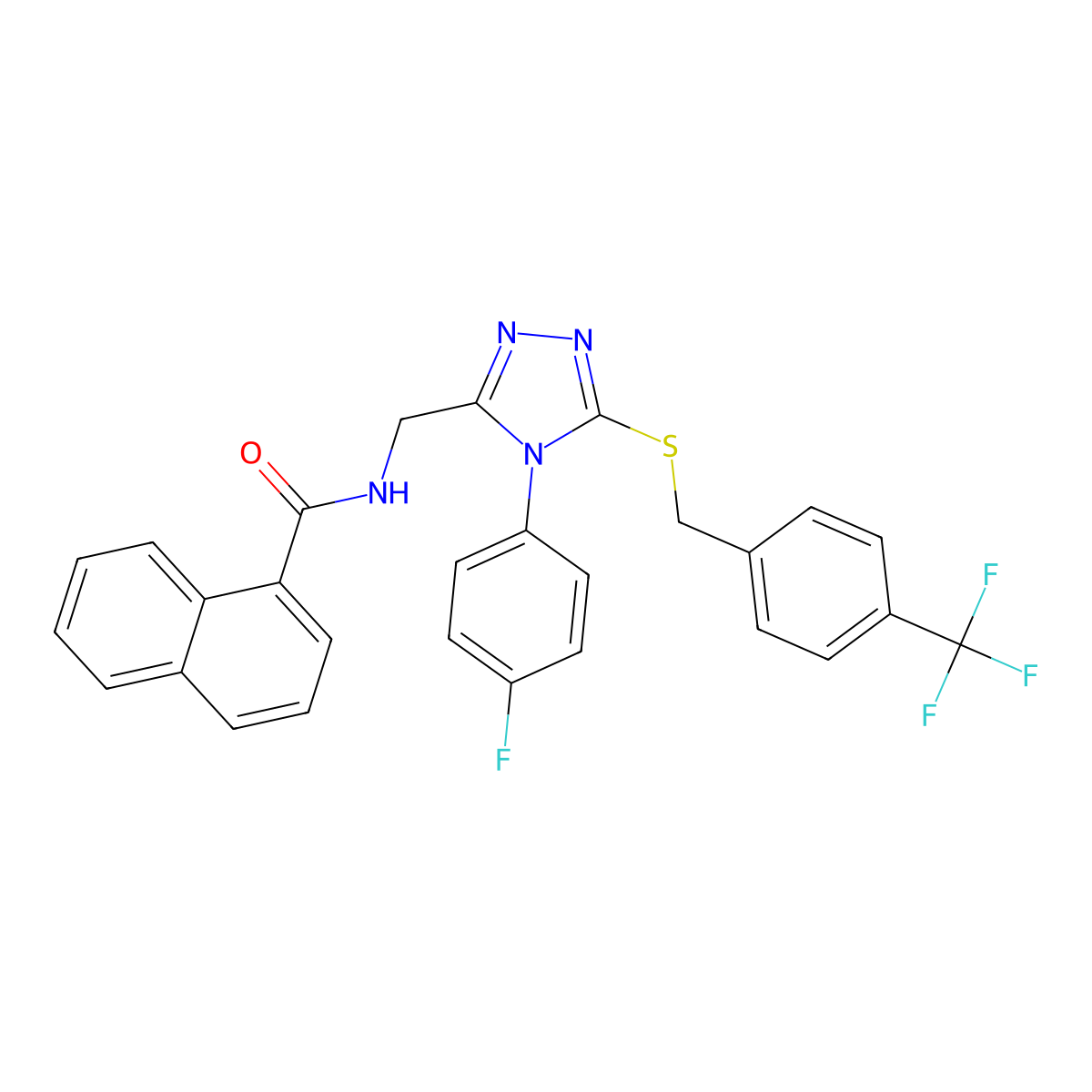 N-[[4-(4-fluorophenyl)-5-[[4-(trifluoromethyl)phenyl]methylsulfanyl]-1,2,4-triazol-3-yl]methyl]naphthalene-1-carboxamide molecular structure, CAS 391948-46-2
