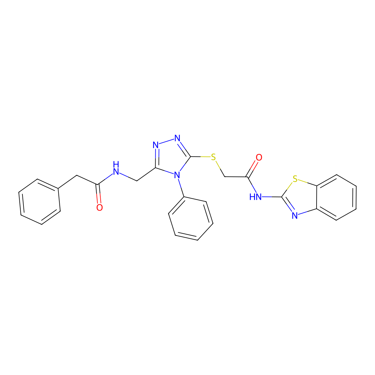 N-(benzo[d]thiazol-2-yl)-2-((4-phenyl-5-((2-phenylacetamido)methyl)-4H-1,2,4-triazol-3-yl)thio)acetamide molecular structure, CAS 391949-02-3