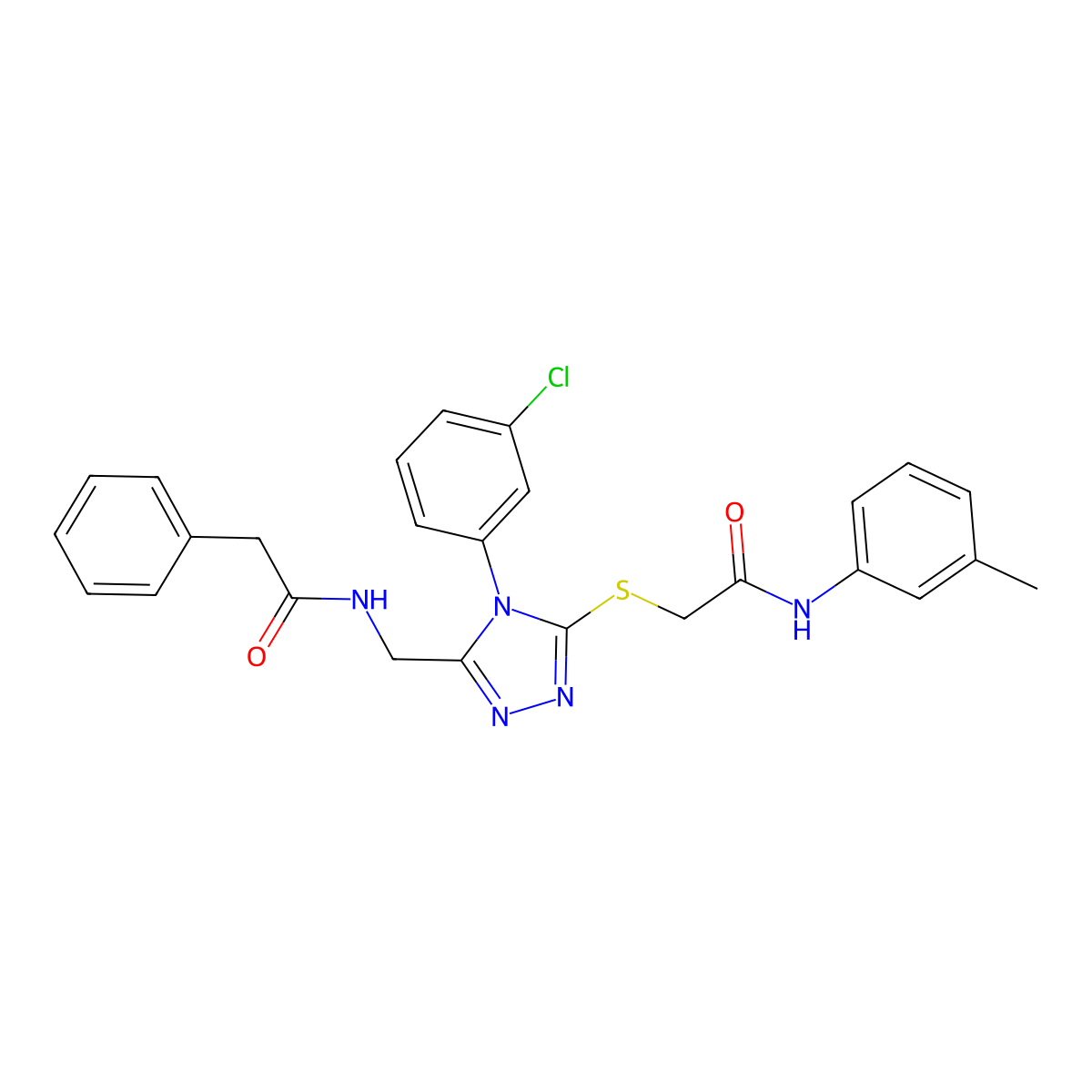 N-[[4-(3-chlorophenyl)-5-[2-(3-methylanilino)-2-oxoethyl]sulfanyl-1,2,4-triazol-3-yl]methyl]-2-phenylacetamide molecular structure, CAS 391949-13-6