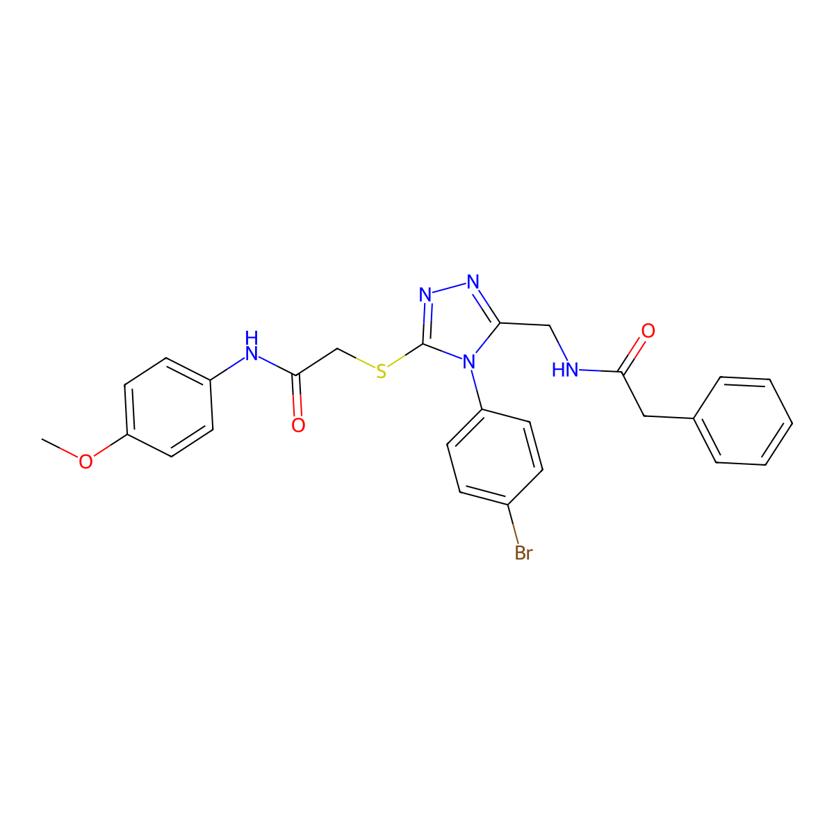 N-((4-(4-bromophenyl)-5-((2-((4-methoxyphenyl)amino)-2-oxoethyl)thio)-4H-1,2,4-triazol-3-yl)methyl)-2-phenylacetamide molecular structure, CAS 391949-82-9