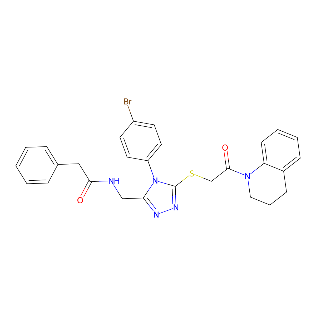 N-((4-(4-bromophenyl)-5-((2-(3,4-dihydroquinolin-1(2H)-yl)-2-oxoethyl)thio)-4H-1,2,4-triazol-3-yl)methyl)-2-phenylacetamide molecular structure, CAS 391949-87-4