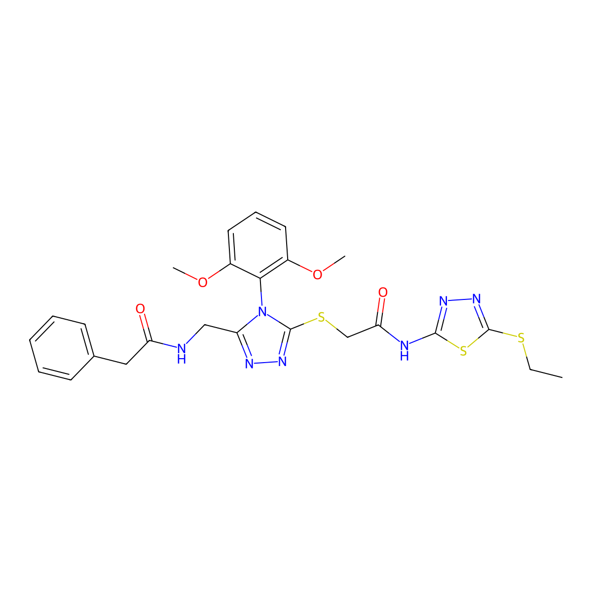 N-[[4-(2,6-dimethoxyphenyl)-5-[2-[(5-ethylsulfanyl-1,3,4-thiadiazol-2-yl)amino]-2-oxoethyl]sulfanyl-1,2,4-triazol-3-yl]methyl]-2-phenylacetamide molecular structure, CAS 391950-34-8
