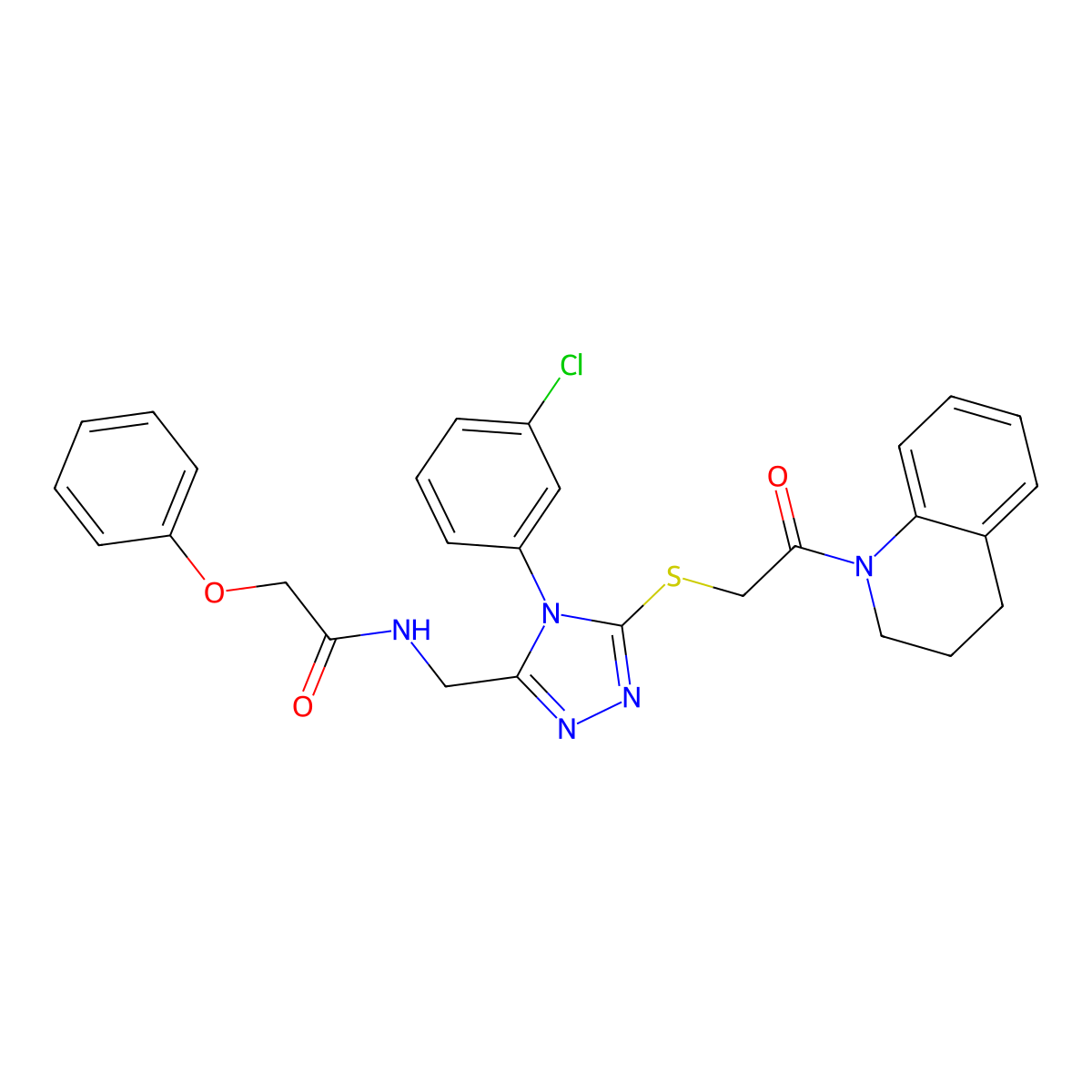 N-[[4-(3-chlorophenyl)-5-[2-(3,4-dihydro-2H-quinolin-1-yl)-2-oxoethyl]sulfanyl-1,2,4-triazol-3-yl]methyl]-2-phenoxyacetamide molecular structure, CAS 391950-46-2