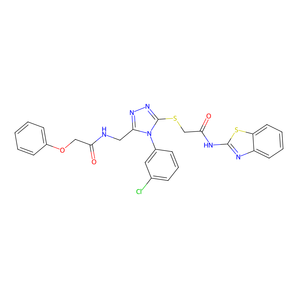N-(benzo[d]thiazol-2-yl)-2-((4-(3-chlorophenyl)-5-((2-phenoxyacetamido)methyl)-4H-1,2,4-triazol-3-yl)thio)acetamide molecular structure, CAS 391950-49-5