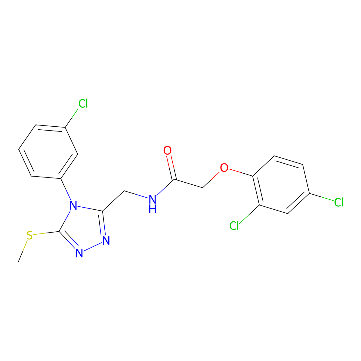 N-((4-(3-chlorophenyl)-5-(methylthio)-4H-1,2,4-triazol-3-yl)methyl)-2-(2,4-dichlorophenoxy)acetamide molecular structure, CAS 391951-98-7