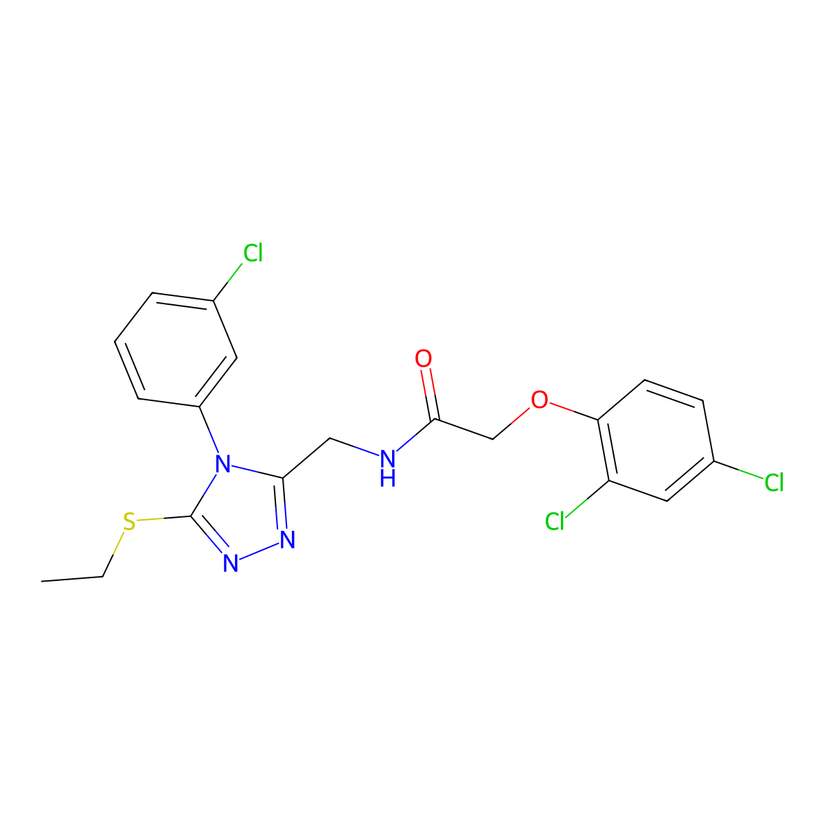N-((4-(3-chlorophenyl)-5-(ethylthio)-4H-1,2,4-triazol-3-yl)methyl)-2-(2,4-dichlorophenoxy)acetamide molecular structure, CAS 391951-99-8