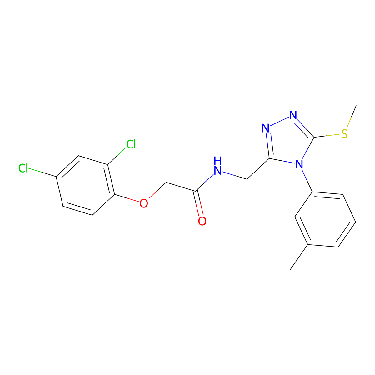 2-(2,4-dichlorophenoxy)-N-((5-(methylthio)-4-(m-tolyl)-4H-1,2,4-triazol-3-yl)methyl)acetamide molecular structure, CAS 391952-60-6