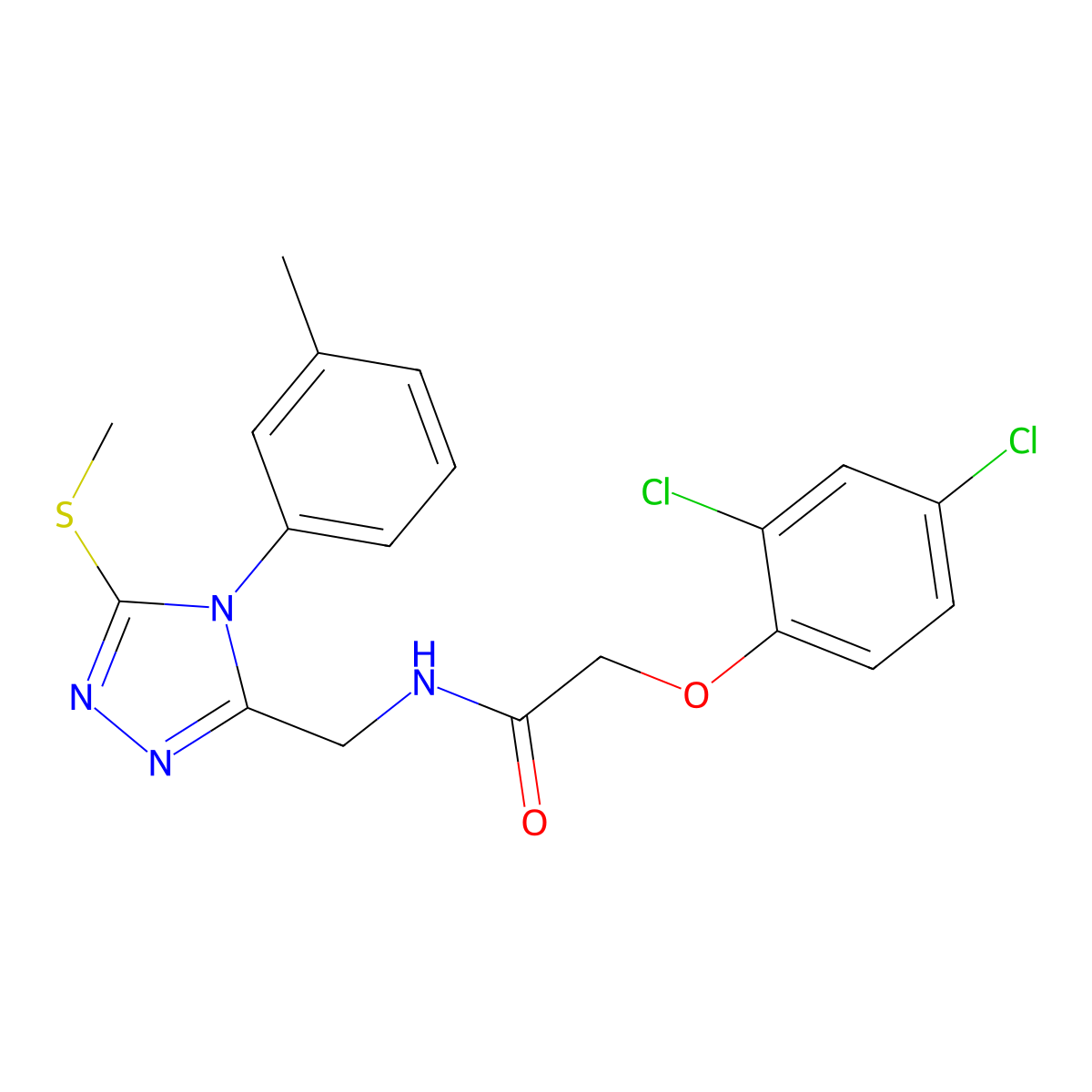2-(2,4-dichlorophenoxy)-N-((5-(methylthio)-4-(m-tolyl)-4H-1,2,4-triazol-3-yl)methyl)acetamide molecular structure, CAS 391952-60-6