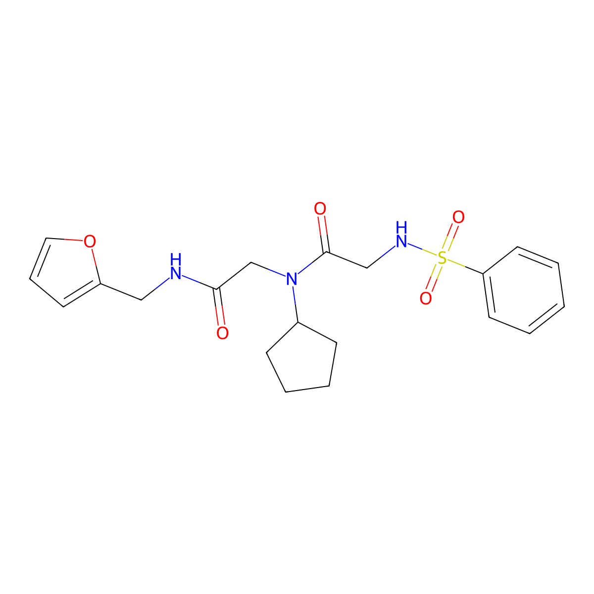 2-Benzenesulfonylamino-N-cyclopentyl-N-{[(furan-2-ylmethyl)-carbamoyl]-methyl}-acetamide molecular structure, CAS 3920-48-7