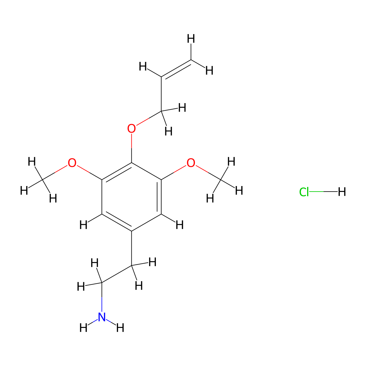3,5-Dimethoxy-4-(2-propenyloxy)benzeneethanamine hydrochloride molecular structure, CAS 39201-76-8
