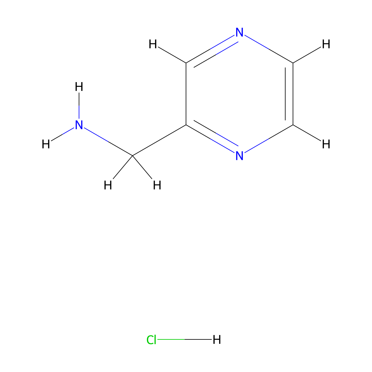 Pyrazin-2-ylmethanamine hydrochloride molecular structure, CAS 39204-49-4