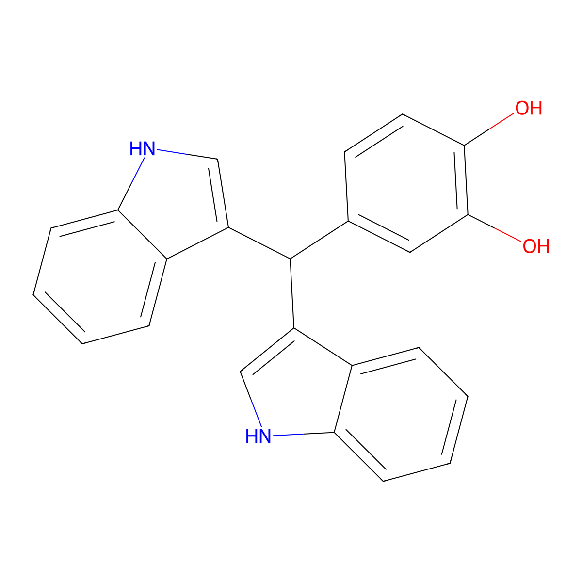 4-[bis(1H-indol-3-yl)methyl]benzene-1,2-diol molecular structure, CAS 39215-16-2
