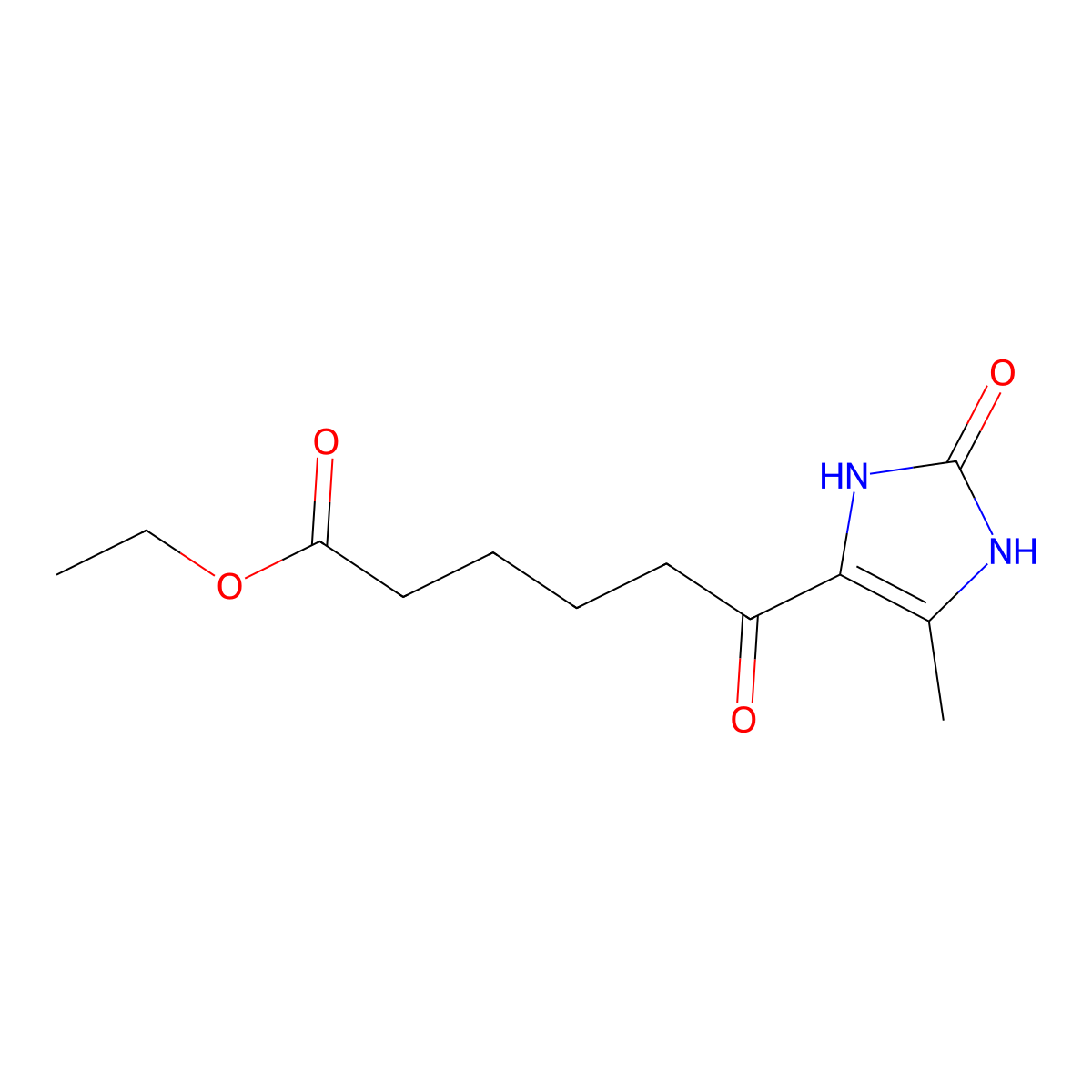 Ethyl 2,3-dihydro-5-methyl-epsilon-2-dioxo-1H-imidazole-4-hexanoate molecular structure, CAS 39215-52-6