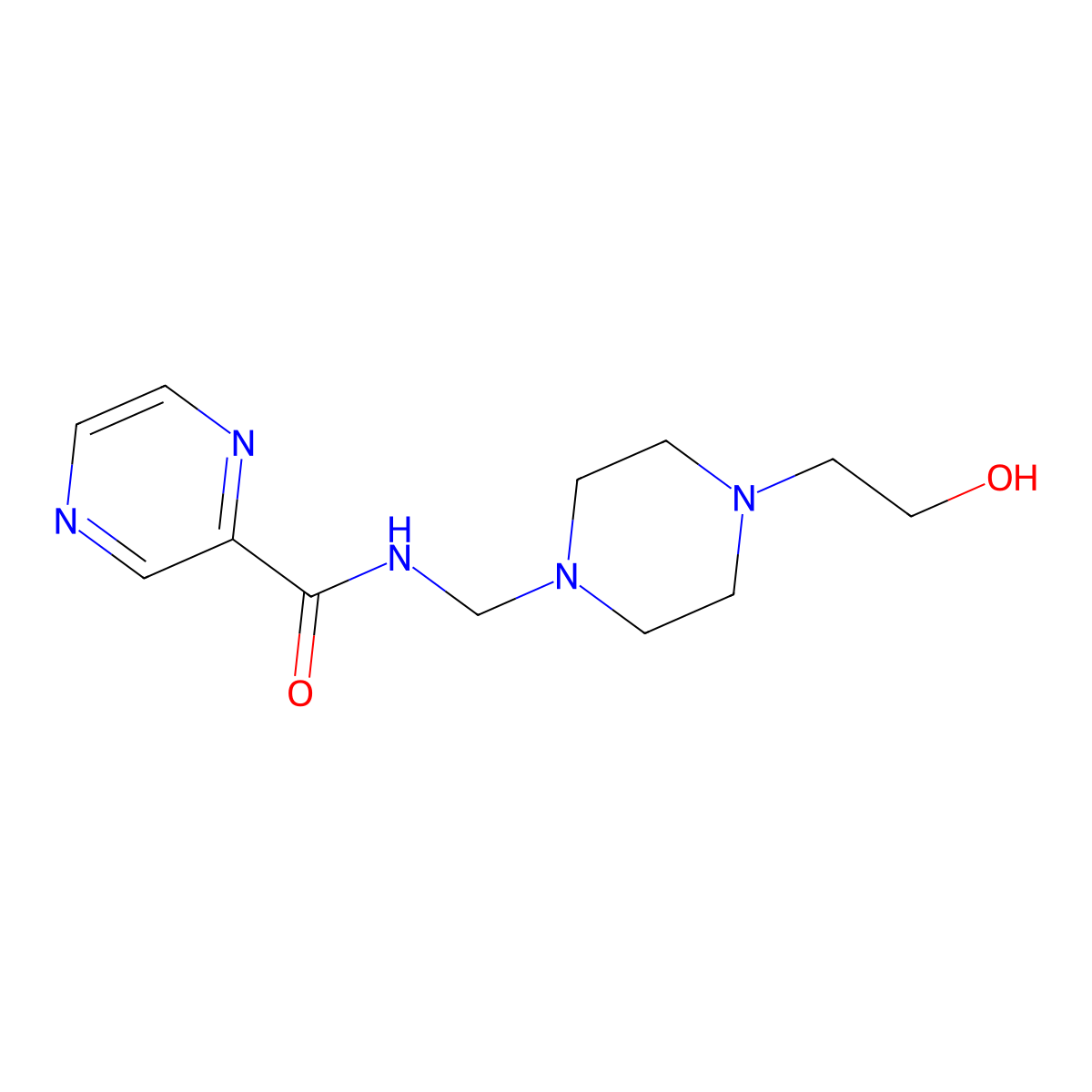 N-{[4-(2-hydroxyethyl)piperazin-1-yl]methyl}pyrazine-2-carboxamide molecular structure, CAS 3922-09-6