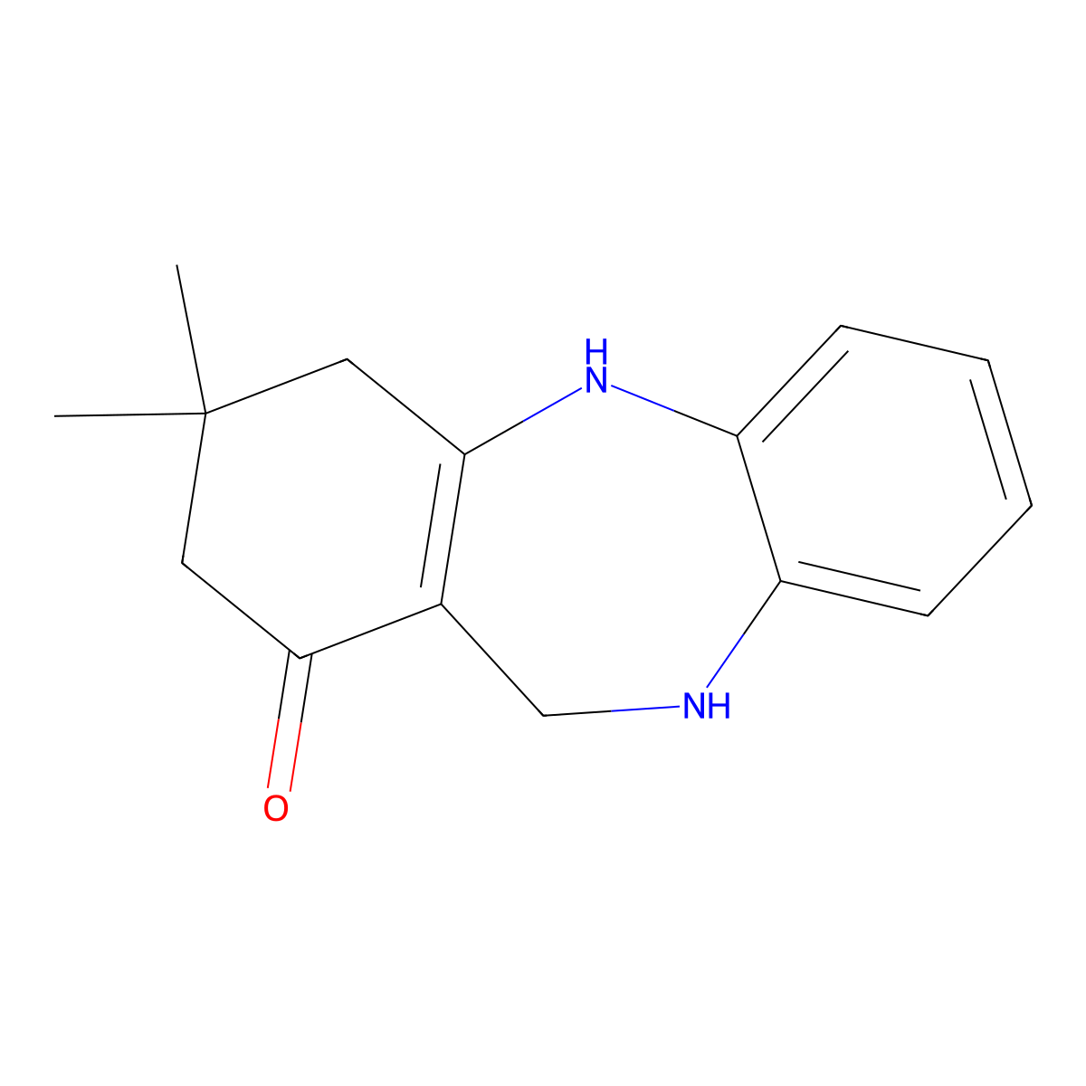 3,3-dimethyl-2,3,4,5,10,11-hexahydro-1H-dibenzo[b,e][1,4]diazepin-1-one molecular structure, CAS 39222-65-6