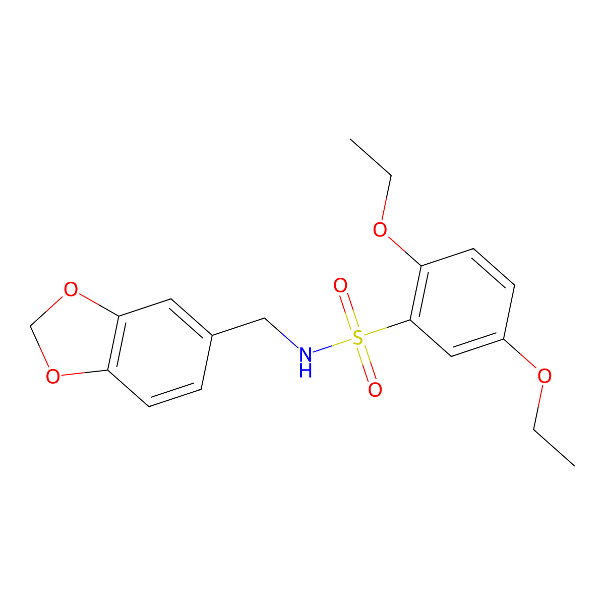 N-(1,3-benzodioxol-5-ylmethyl)-2,5-diethoxybenzenesulfonamide molecular structure, CAS 392235-90-4