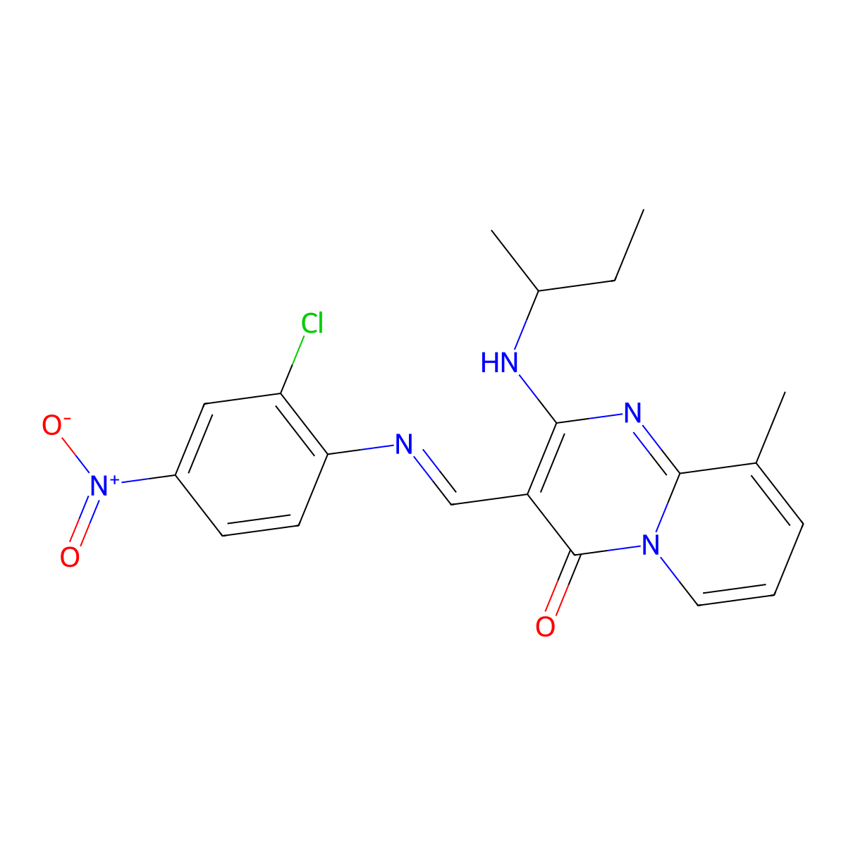 (E)-2-(sec-butylamino)-3-(((2-chloro-4-nitrophenyl)imino)methyl)-9-methyl-4H-pyrido[1,2-a]pyrimidin-4-one molecular structure, CAS 392236-17-8