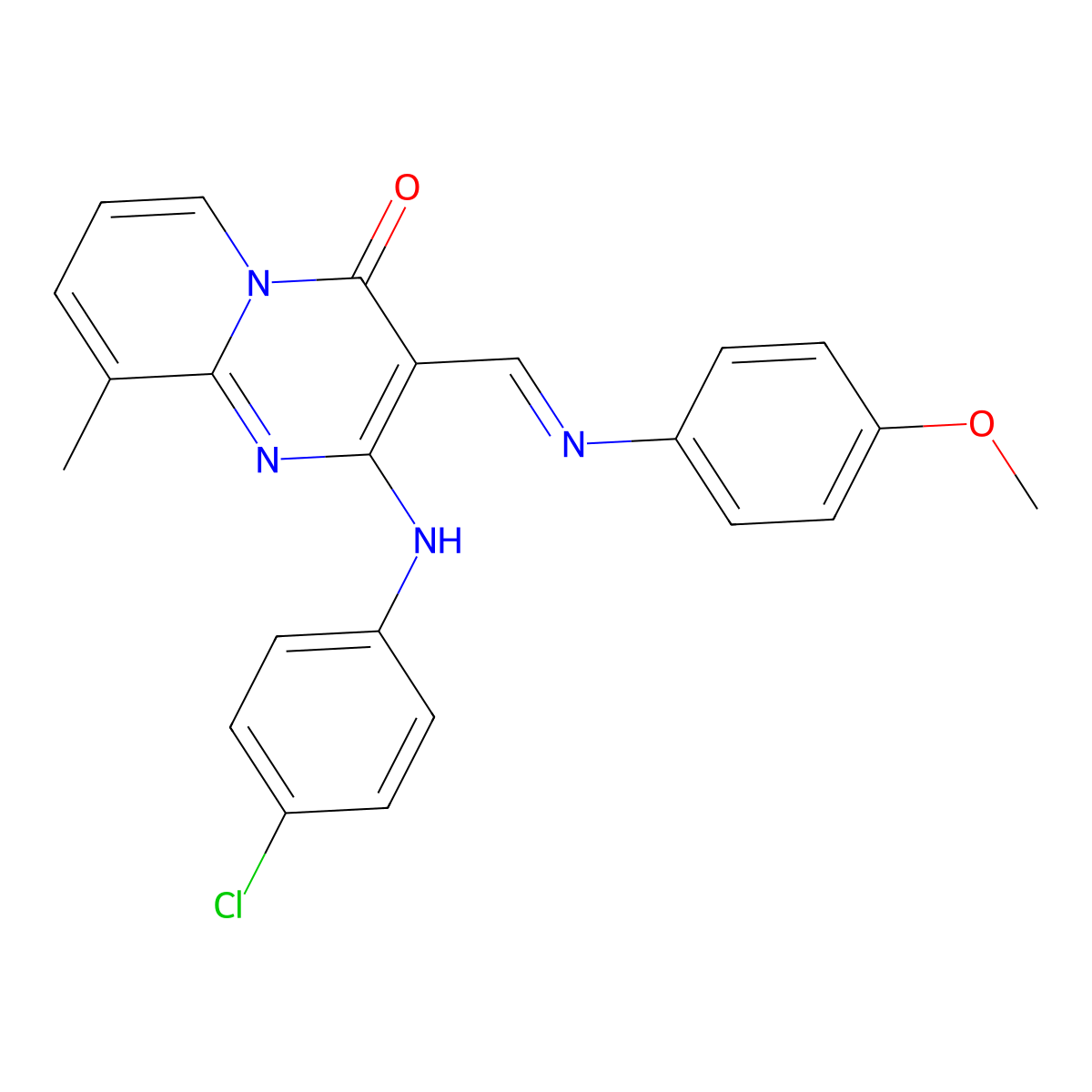 (E)-2-((4-chlorophenyl)amino)-3-(((4-methoxyphenyl)imino)methyl)-9-methyl-4H-pyrido[1,2-a]pyrimidin-4-one molecular structure, CAS 392236-19-0