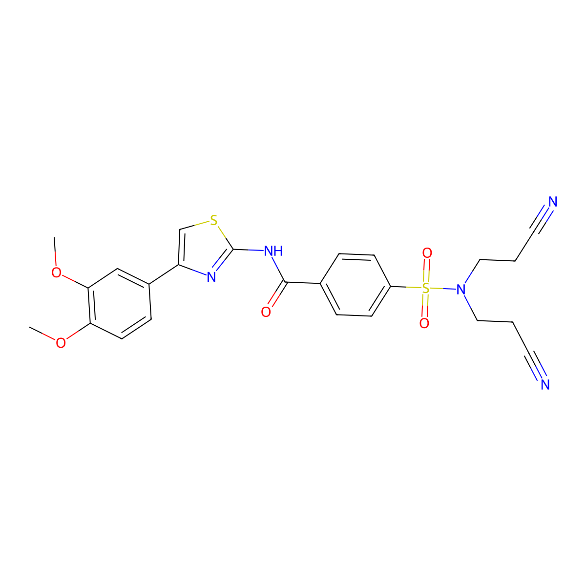 4-[bis(2-cyanoethyl)sulfamoyl]-N-[4-(3,4-dimethoxyphenyl)-1,3-thiazol-2-yl]benzamide molecular structure, CAS 392236-31-6