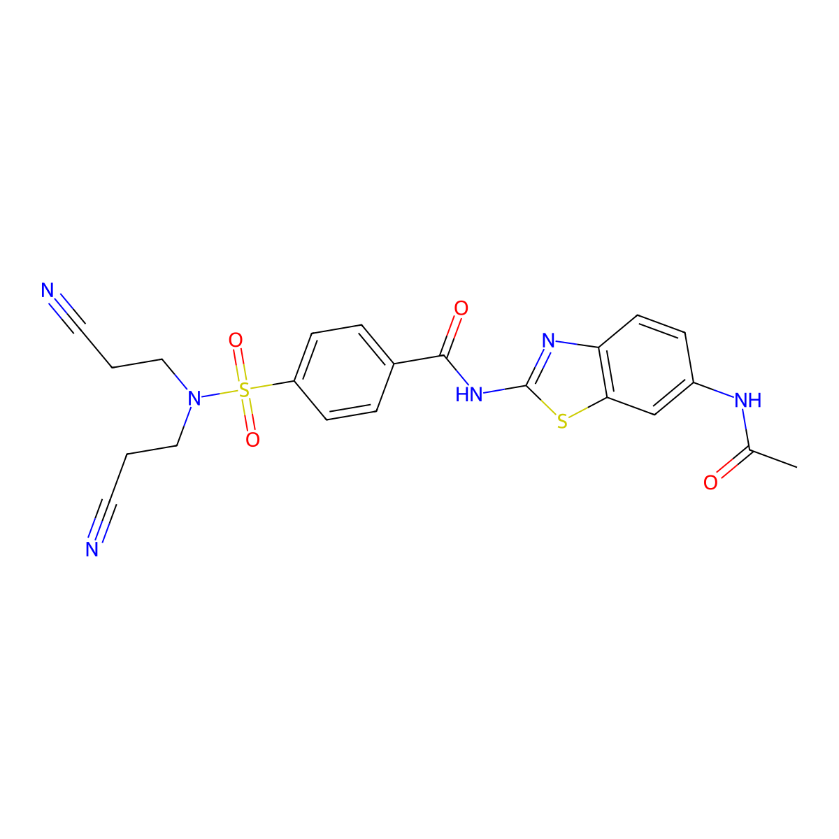 N-(6-acetamidobenzo[d]thiazol-2-yl)-4-(N,N-bis(2-cyanoethyl)sulfamoyl)benzamide molecular structure, CAS 392236-34-9