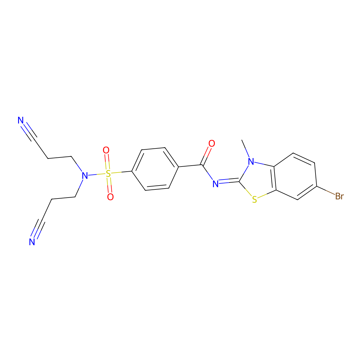 4-[bis(2-cyanoethyl)sulfamoyl]-N-(6-bromo-3-methyl-1,3-benzothiazol-2-ylidene)benzamide molecular structure, CAS 392236-35-0