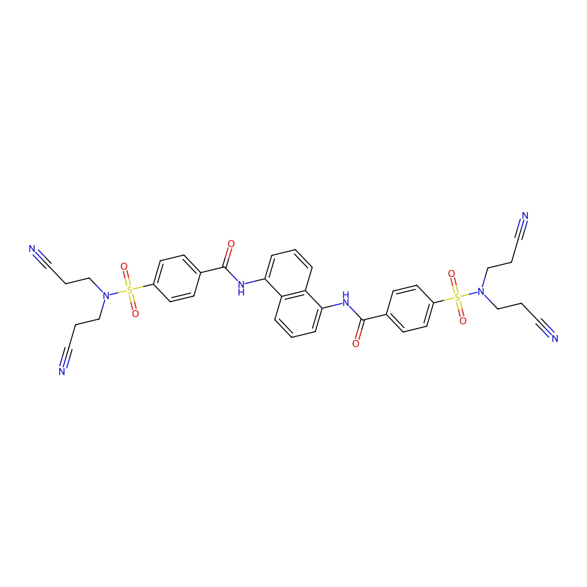 4-[bis(2-cyanoethyl)sulfamoyl]-N-[5-[[4-[bis(2-cyanoethyl)sulfamoyl]benzoyl]amino]naphthalen-1-yl]benzamide molecular structure, CAS 392236-46-3