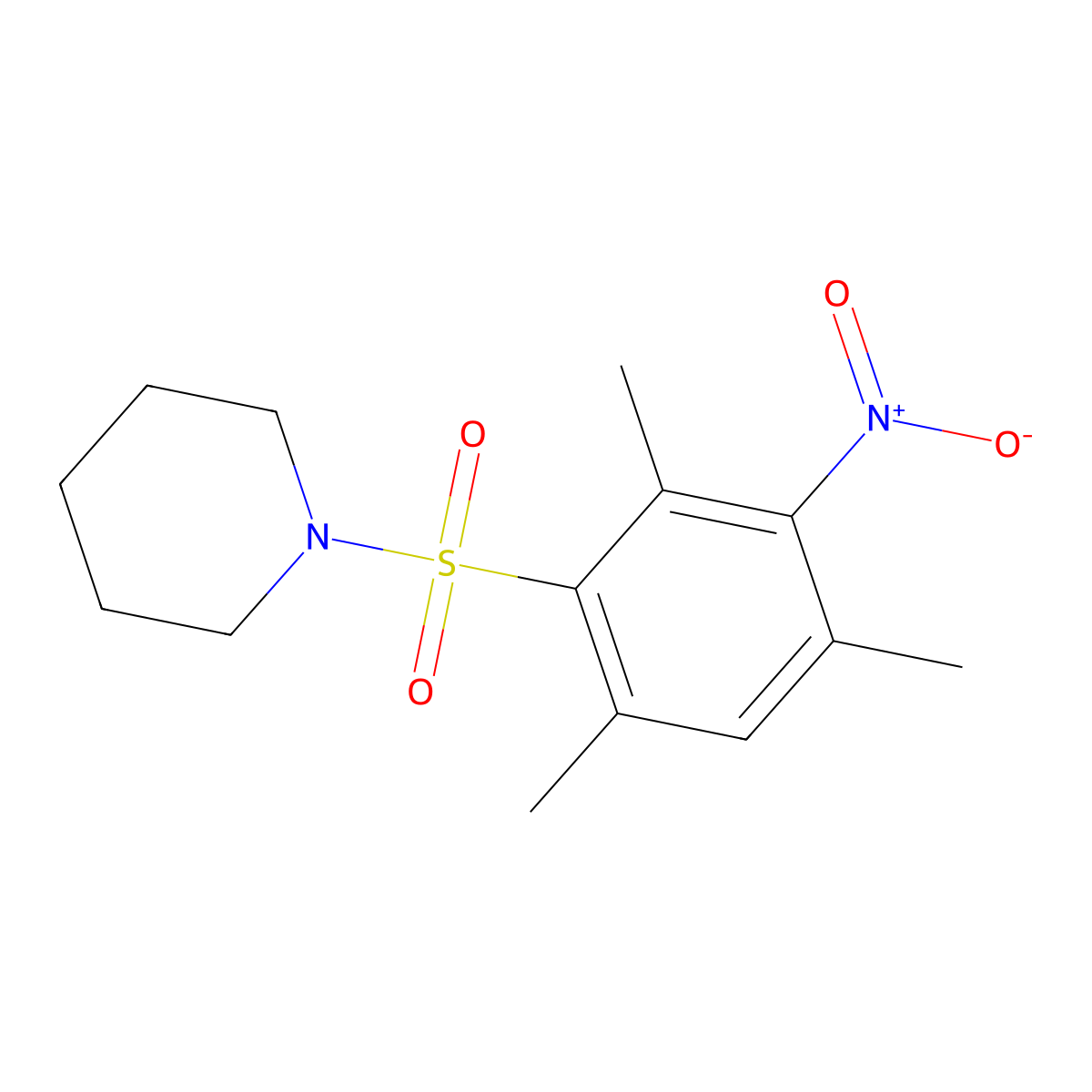 1-((2,4,6-Trimethyl-3-nitrophenyl)sulfonyl)piperidine molecular structure, CAS 392236-49-6