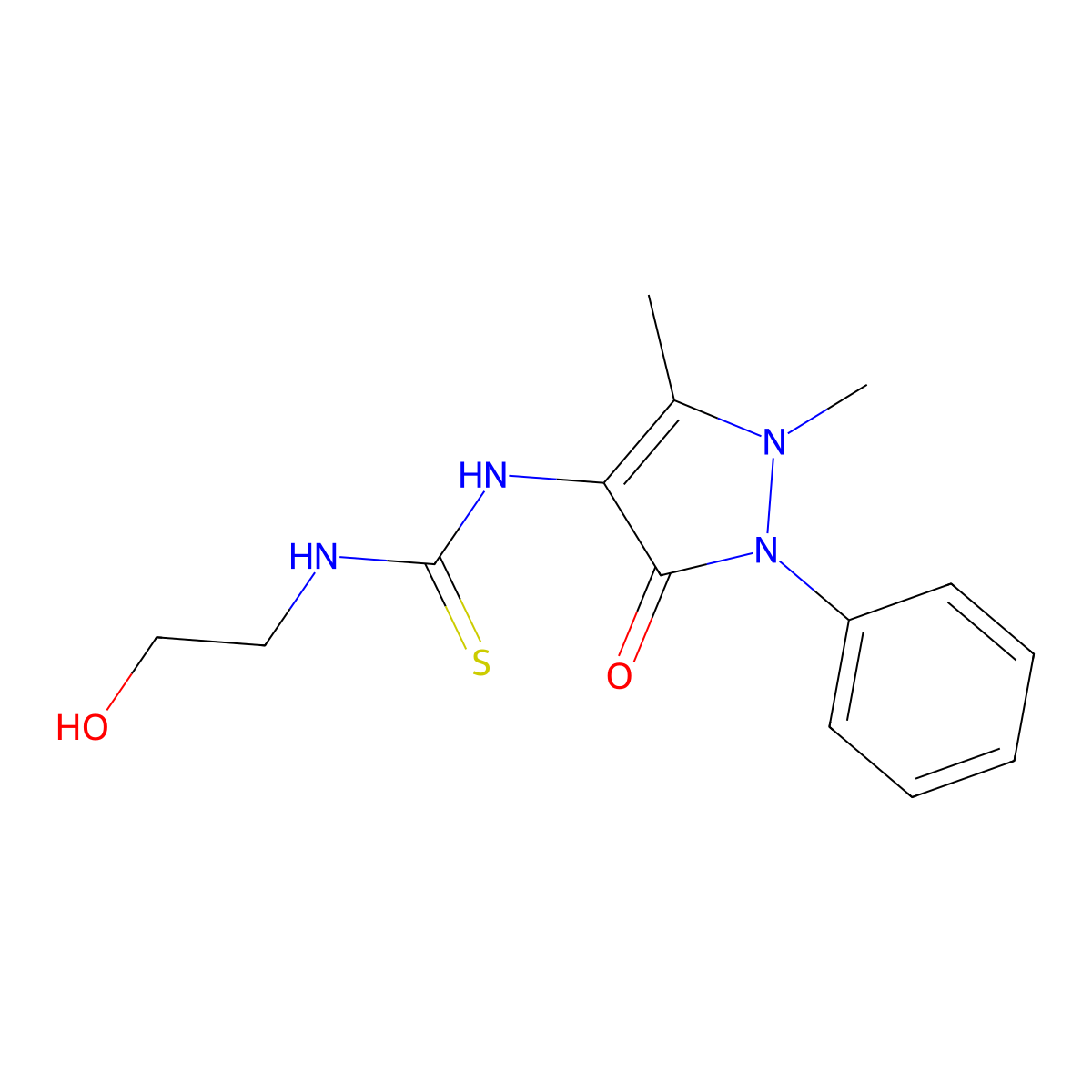 1-(1,5-dimethyl-3-oxo-2-phenyl-2,3-dihydro-1H-pyrazol-4-yl)-3-(2-hydroxyethyl)thiourea molecular structure, CAS 392236-96-3