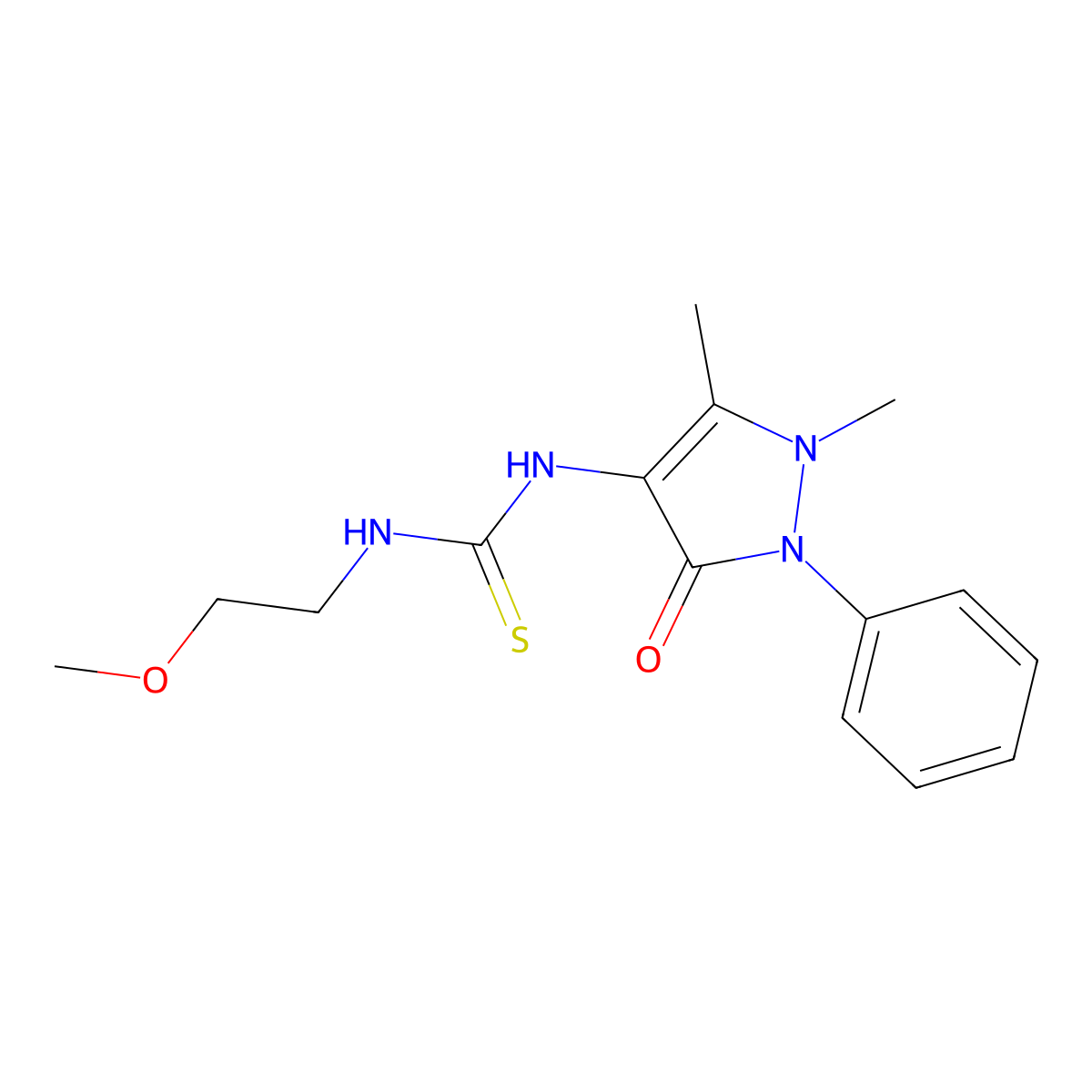 1-(1,5-dimethyl-3-oxo-2-phenyl-2,3-dihydro-1H-pyrazol-4-yl)-3-(2-methoxyethyl)thiourea molecular structure, CAS 392236-97-4