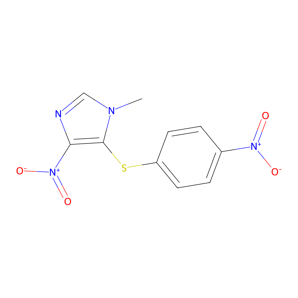 1-methyl-4-nitro-5-((4-nitrophenyl)thio)-1H-imidazole molecular structure, CAS 392237-32-0